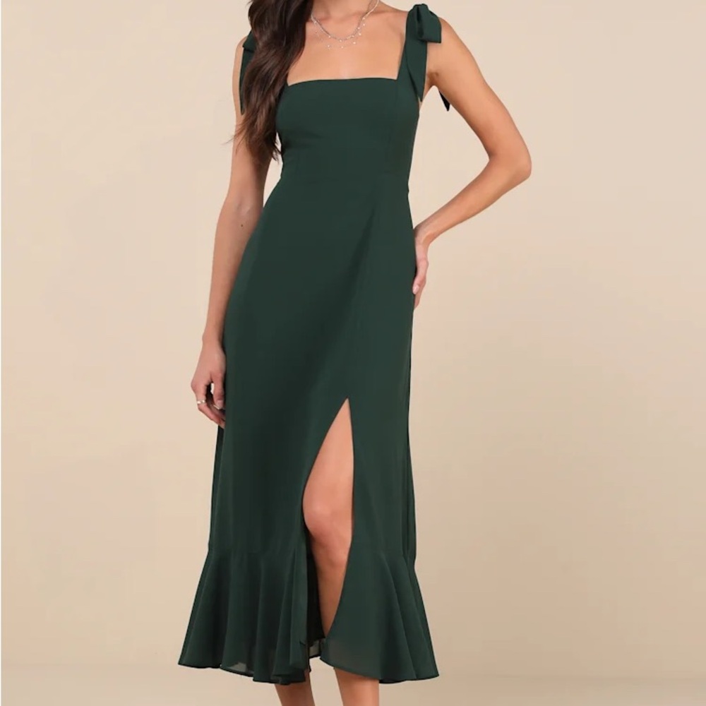 Lulu's Deep Green Tie-Shoulder Midi Dress